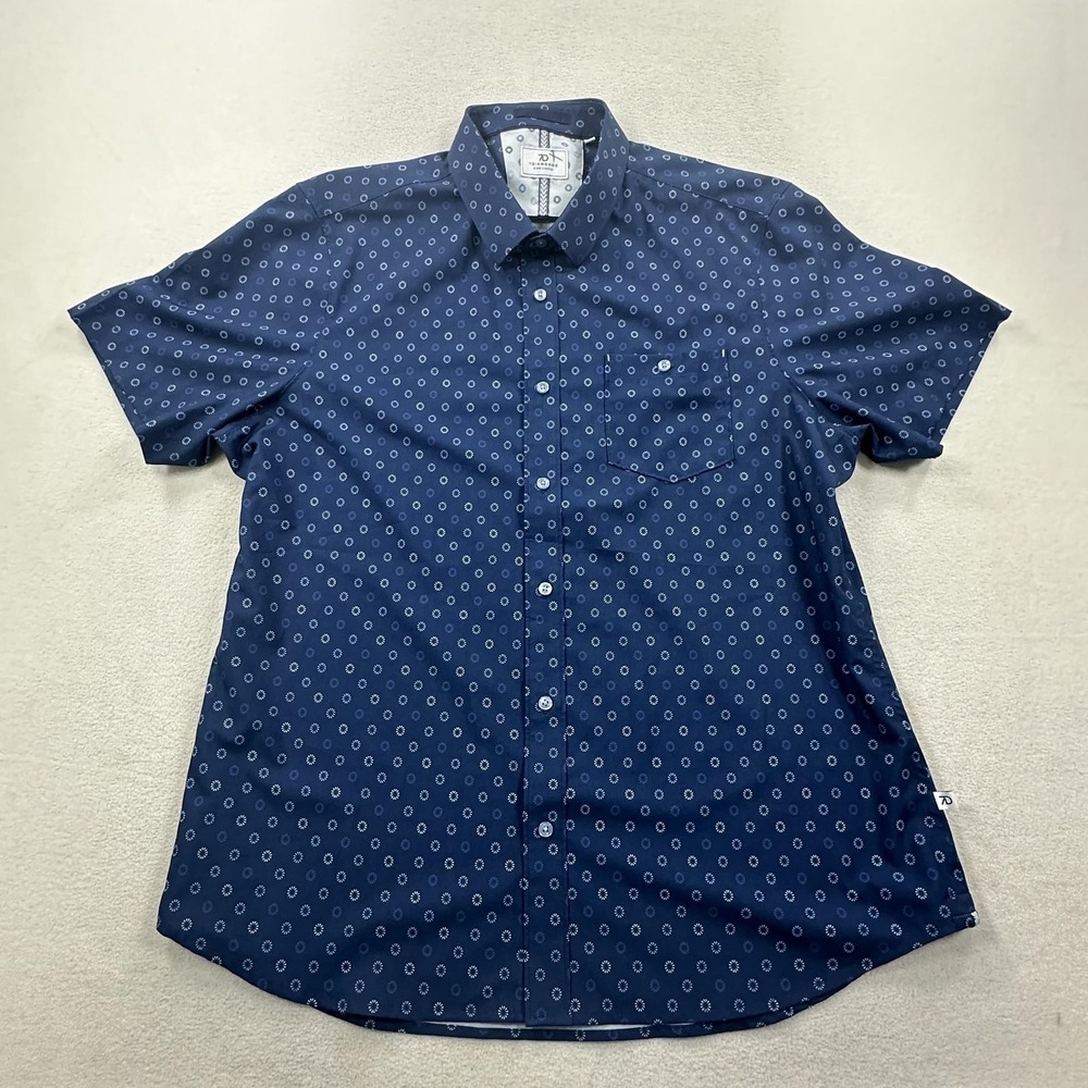 7Diamonds Shirt Mens XL Navy Blue Short Sleeve Button Up 4-Way Stretch Printed